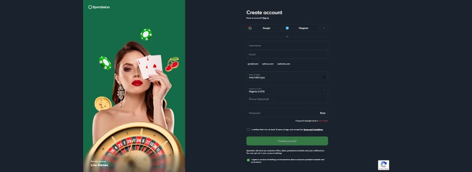 Sportsbet.io Casino Sign-up